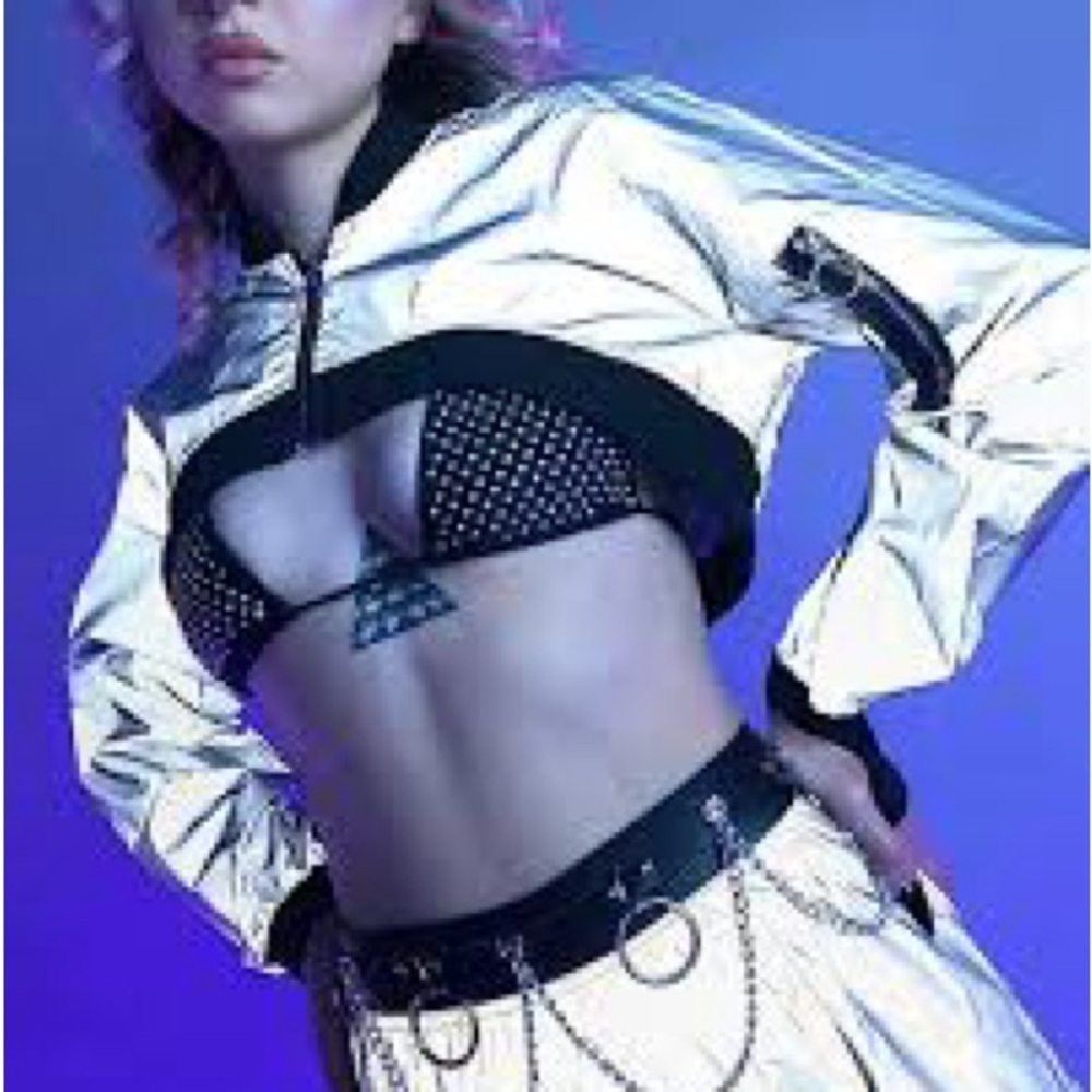 Silver Reflective Rave Zip Up Crop Shrug Jacket